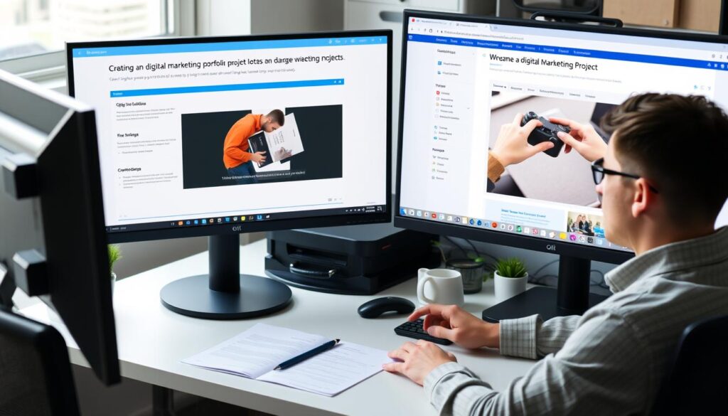 Digital marketer creating a portfolio project based on course knowledge