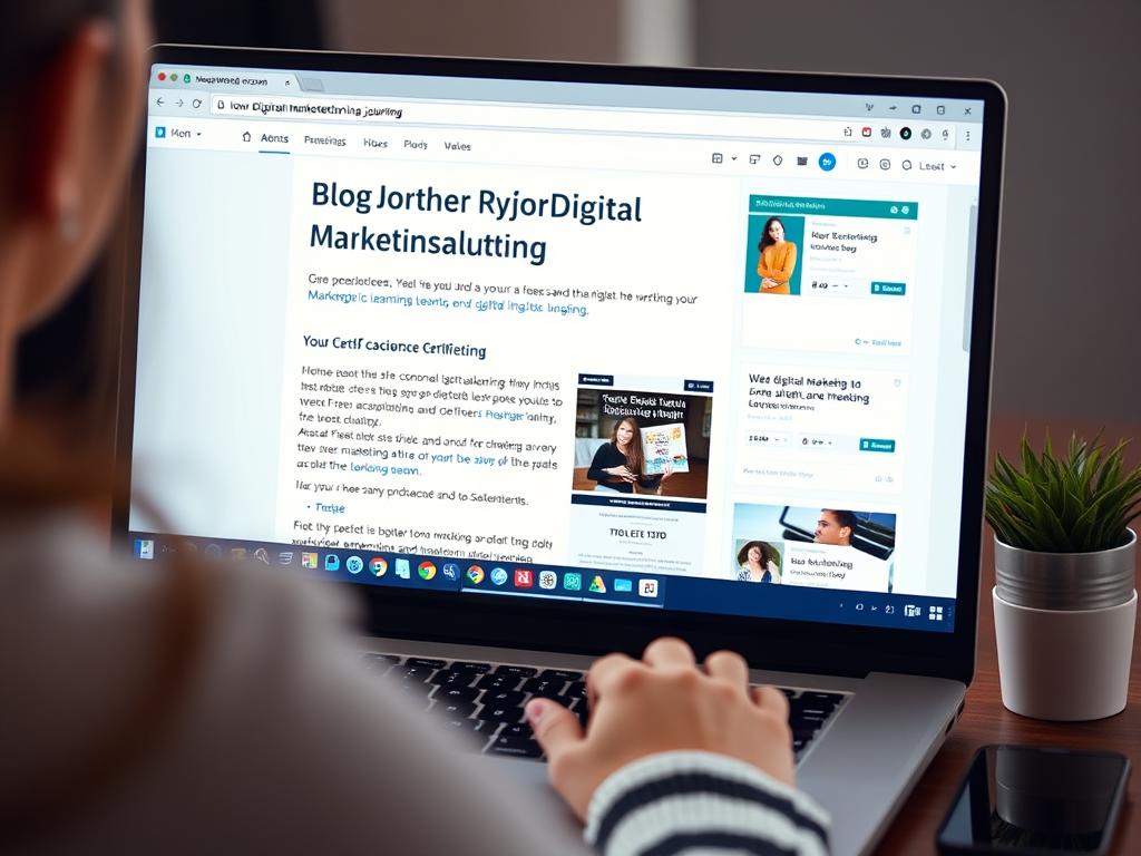 Digital marketing student documenting their learning journey in a blog