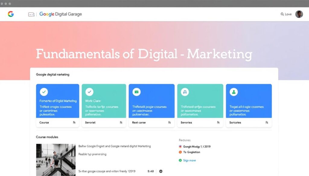 Google Digital Garage course interface showing digital marketing fundamentals