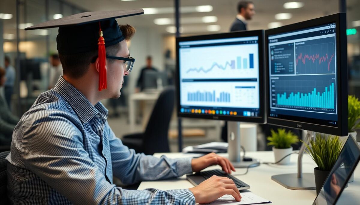 Person working on data analysis without a degree