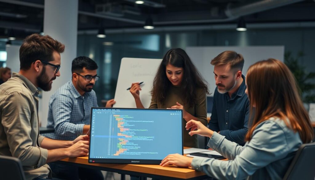 Software developers collaborating on a project